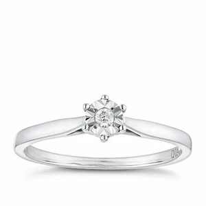 14Carat White Gold Diamond Illusion Solitaire Ring 0.05cts GSI1 Hallmarked - Picture 1 of 4