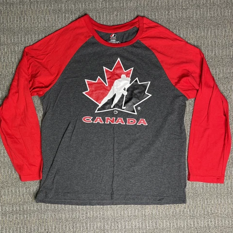 Womens Team Canada Hockey Raglan Long Sleeve T-Shirt Women's XL Gray Red Cover