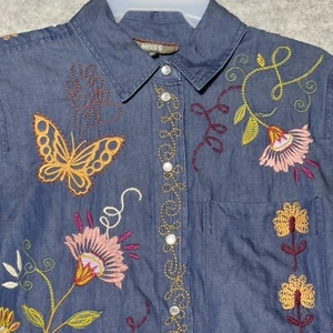 Johnny Was Workshop Shirt denim Women's Small Pearl Snap Western Embroidered. - Picture 1 of 12