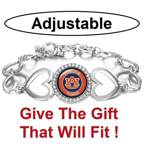 Auburn Tigers Womens Silver Heart Link Adjust. Bracelet w Gift Pkg D27 Cover