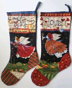 Angels Watching Over Me Wilmington Fabrics Christmas Stockings LOVE JOY 21" - Picture 1 of 10