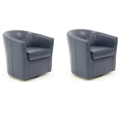 Juego de 2 sillas de club giratorias tradicionales de cuero sintético de 19" H Pemberly Row en azul Foto 1 de 4