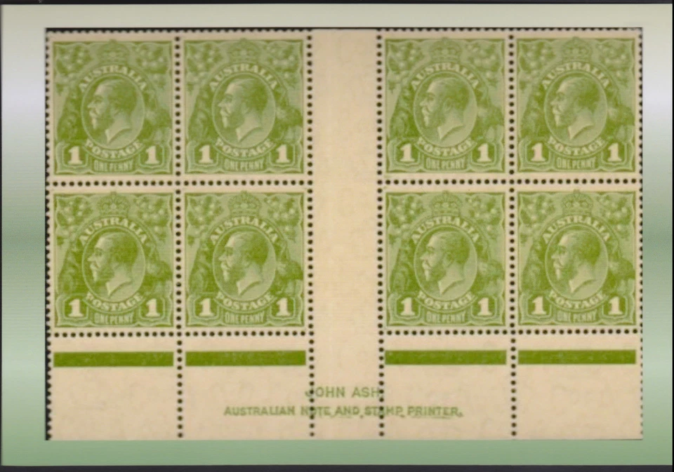 Bloque de impresión de canal verde 1d KGV Australia ----- Impresión fotográfica tamaño postal Foto 1 de 1