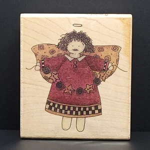 Stampington & CO Button Angel Wood Mounted Rubber Stamp Debbie Mumm - Picture 1 of 9
