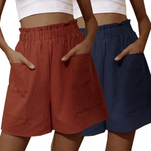 Women's Shorts Bottoms Wide Leg Pants Pockets Solid Color Fashion Baggy Summer↑ - Picture 1 of 16
