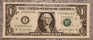 Cool Serial Date Jan 12 1976 $1 US Dollar Note Serial # 19760112 Series 2021 - Picture 1 of 2