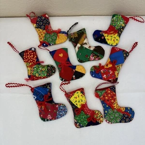 Vtg Lot 9 1970s Patchwork Calico Ornament QUILTED Stocking Gift Package Tie On - Picture 1 of 13