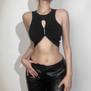 Damen Crop Top T-Shirt kurz Oberteil Cut-out sexy Key-hole Party Punk 34/36 - Bild 1 von 14