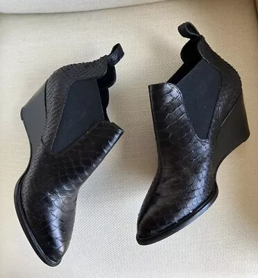 Botín Clergerie Paris Croc Piel de Serpiente Tacón de Cuña Punta Punta Punta Negro 37/38 Foto 1 de 4