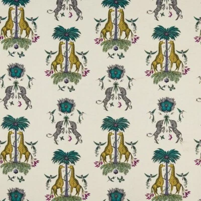 Clarke & Clarke Whimsical Giraffe Zebra Fabric- Creatura Linen / Yellow 7.50 yds - Image 1 of 4