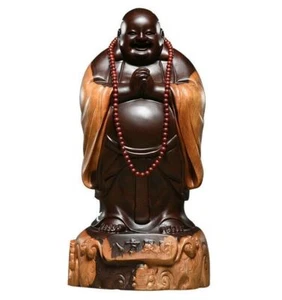Estatua de Buda Maitreya tallada en madera de ébano natural de 8" budismo de risa feliz - Imagen 1 de 4