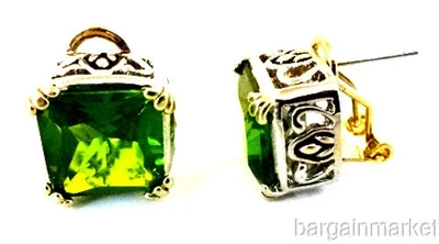 6 Ct Cubic Zirconia CZ Emerald Green Omega Clip Post Clip Earring - Image 1 of 2