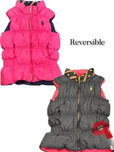Polo Ralph Lauren Reversible Down Puffer Vest Girls 5 Pink Navy School - Picture 1 of 14