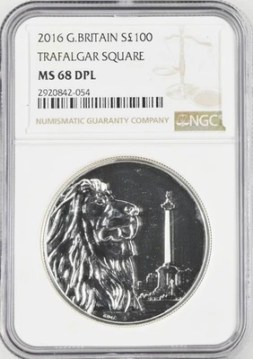 3/0 TOP POP 2016 Great Britain 2 Oz. Silver £100 Trafalgar Square NGC MS68 DPL  - Image 1 of 4