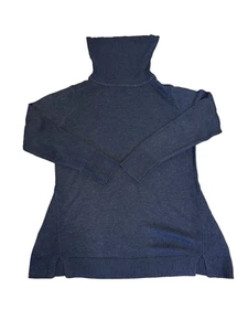 H by Halston Women's Ribbed Knit Turtleneck hem Flared Sweater Size Large Blue - Picture 1 of 17