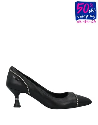RRP€203 LIU JO Leather Pump Shoes US7 UK4 EU37 Black Logo Rhinestones - Imagem 1 de 4