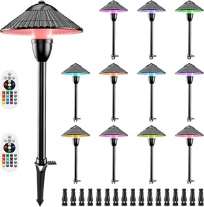 12pcs Aluminum RGBW Low Voltage Pathway Lights w/Remotes 12v-24v 5w - Picture 1 of 7