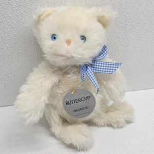 North American Bear Co. Buttercup White Cat Plush Blue Gingham Bow Vintage 1987 - Picture 1 of 17