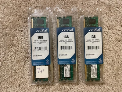 LOTE DE 3 - CT12864AA800 *USADO* Memory Sticks Cruciales 1GB 240-PIN DIMM DDR2 Foto 1 de 3