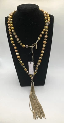 БЕЛЫЙ ДОМ/ЧЕРНЫЙ РЫНОК земли тона золотой тон бисером кисточки ожерелье 36» - Изображение 1 из 4