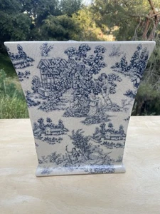 Winward Seiden Vase blau weiß Toile eckig Topf Übertopf Dekor Kunst seltener Fund! - Bild 1 von 8