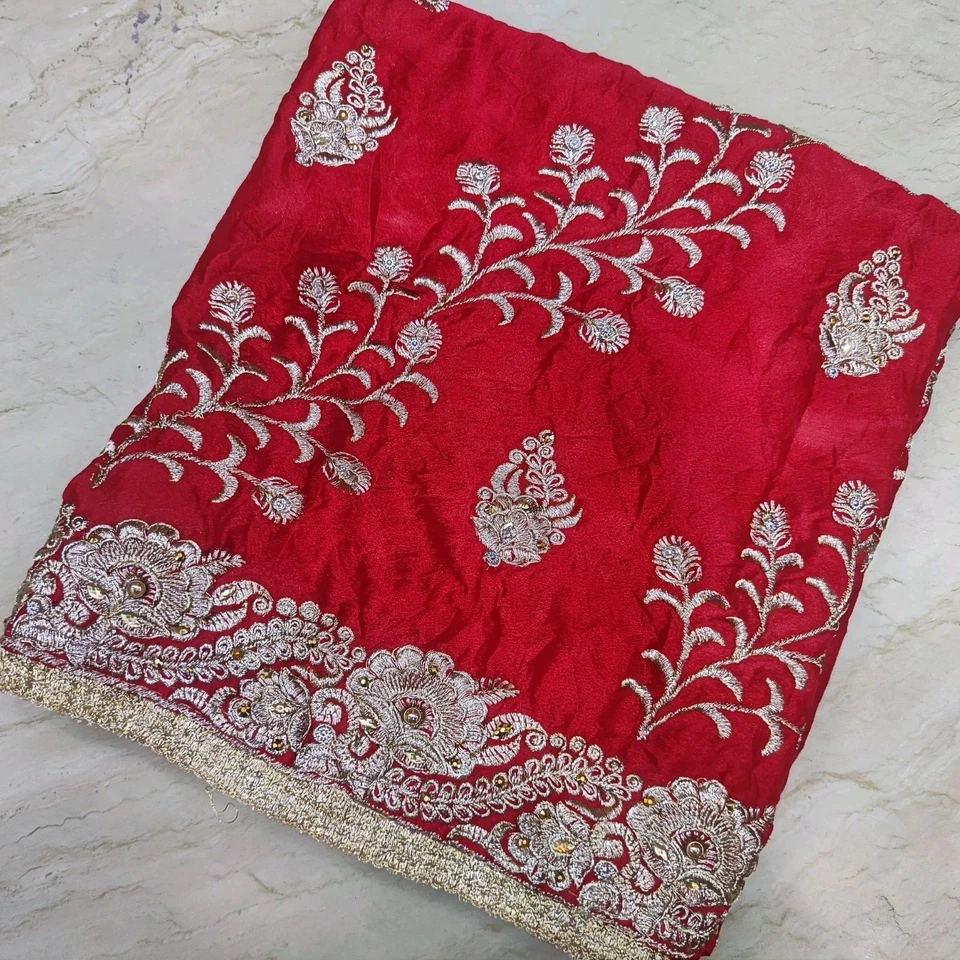 Echarpe indienne classique mariage dupatta paillettes perles Georgette voile ... - Photo 1/4