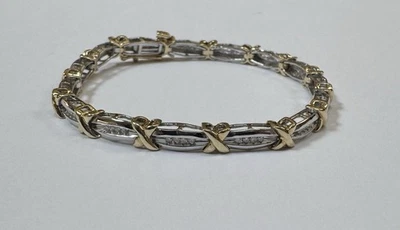 Stunning 10k Yellow & White Solid Gold, Diamond Women's Tennis Bracelet 7 Inch - Image 1 of 4