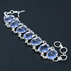 Joyería de plata de ley 925 hecha a mano con piedras preciosas de tanzanita azul tamaño 7-8" - Imagen 1 de 5