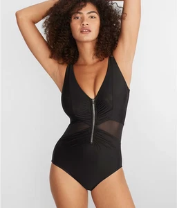 MIRACLESUIT Vive One Piece zipper front underwire swimsuit black US 12 NEW - Picture 1 of 6