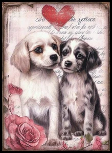 Postkarte - Hund Welpe - Valentinstag - leere Rückseite - 4" x 5 1/2" - CL408 - Bild 1 von 2