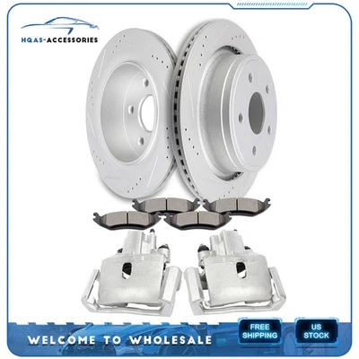 Pinzas de freno traseras rotores y pastillas de cerámica ranuradas para Dodge Ram 1500 2002-2010 Foto 1 de 4