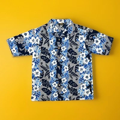 Camisa Hawaiana De Colección ODO Para Hombre Grande Azul Blanco Floral Abotonada Manga Corta Foto 1 de 4