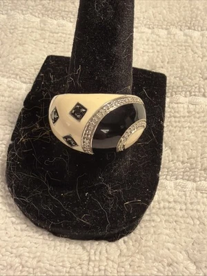 Anillo Jane Seymour JWBR Diseñador Plata Esterlina Esmalte Negro Diamante Natural Foto 1 de 4