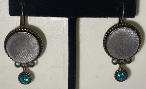 Laga signed Blue Rhinestone Fabric Pierced Earrings Gar4-70 - Bild 1 von 7