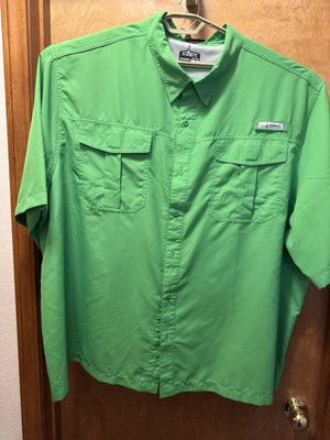 Habitat Fishing Shirt Button Up Green Short Sleeve Mens 4XL Vented with Pockets - Image 1 of 4
