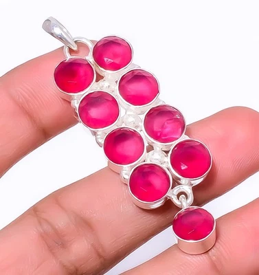 Colgante Joyería Hecho a Mano de Plata de Ley 925 Rubí (Simulado) 2.34" P7951-18 Foto 1 de 4