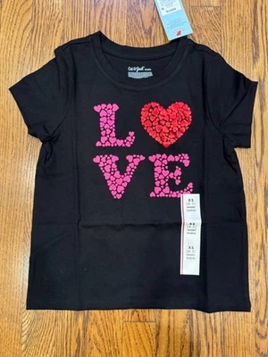 Cat and Jack Black T Shirt Love Graphic Girls Size 4-5T New - Image 1 of 4