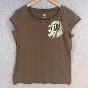 Nike Women's Shirt Brown XL Cotton Scoop Neck Logo Green Spiral Graphic Cotton - Picture 1 of 10