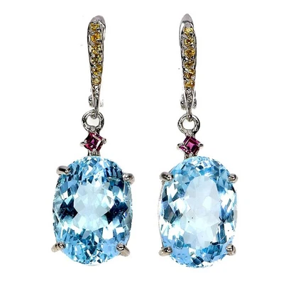 Pendientes de plata de ley 925 topacio azul cielo 29 quilates 16x12 mm hechos a mano piedras preciosas raras Foto 1 de 4