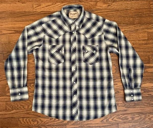 Vintage Wrangler Hemd Herren XL blau kariert Pearl Snap Sawtooth Western Cowboy - Bild 1 von 11