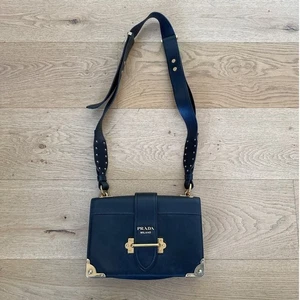 PRADA - Cahier Leather Bag in Black and Gold - Picture 1 of 13