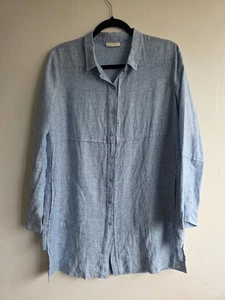 Poetry Gr. 10 blau 100 % Leinen Knopfleiste Longline Tunika Shirt Bluse Taschen - Bild 1 von 10