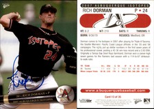 Rich Dorman Signed 2007 MultiAd Albuquerque Isotopes #8 Card Auto