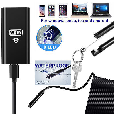 NEW 8LED WiFi Borescope Endoscope Snake Inspection Camera For IPhone Android IOS • 23.99£