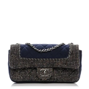 Chanel Jersey Tweed Quilted Small Flap Navy - Picture 1 of 3