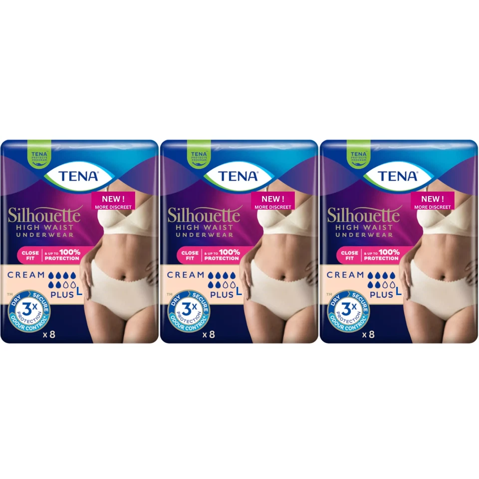 TENA Silhouette Plus High Waist Creme Large 8 Underwear - Pack of 3
