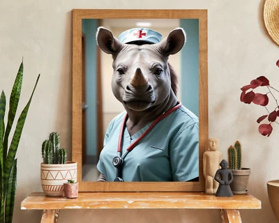 Retrato de rinoceronte de enfermera, retrato de animales, retrato de animales realista, arte de pared de animales Foto 1 de 3