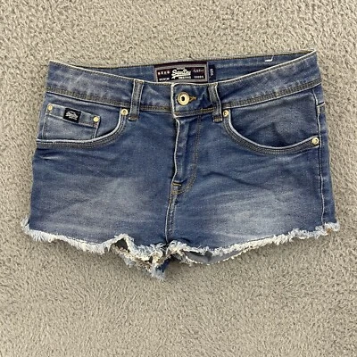 Vintage Superdry Shorts Womens 28W Blue Cut Off Low Denim Pocket Zip Cotton - Image 1 of 4