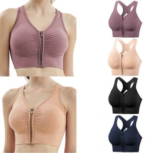 Women High Impact Front Zipper Closure Adjustable Straps Padded Sports Bra Yoga - Picture 1 of 41
