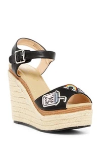 Chase & Chloe women 10 Lacy patch applique espadrille wedge sandal - Picture 1 of 5